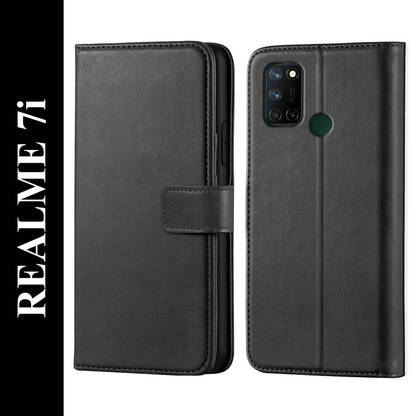 Scyther Back Cover for Realme 7I - Inbuilt Stand & Card Pockets | Hand Stitched | Wallet Flip Case