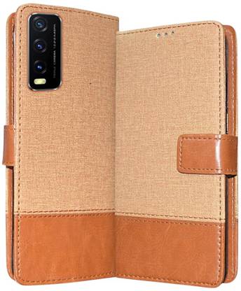 Coverage Flip Cover for Vivo V2028 / Y11s / Y20A / Y20 | Vegan Leather Danim Cloth | Magnetic Wallet Case