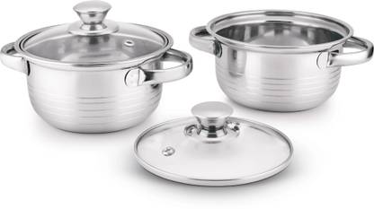Classic Essentials Stainless Steel Marvel Casserole with Glass Lid Pack of 2 Cook and Serve Casserole Set
