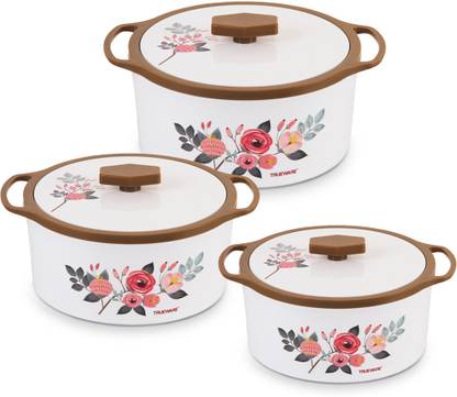Trueware Floraa Inner Steel Outer Plastic 600 ML, 800 ML & 1100 ML Thermoware Casserole Pack of 3 Thermoware Casserole  (600 ml, 800 ml, 1100 ml) at Rs. 645