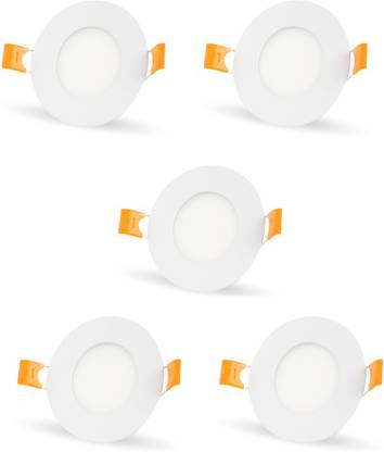 VICTOR 3 Watt Ultra Slim White Led Super Bright Panel Light Round Shape Conceal POP Light (Pack of 05) Recessed Ceiling Lamp