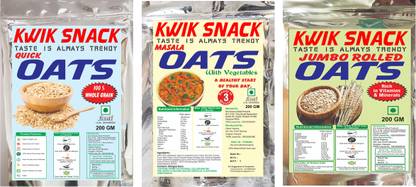 kwik snack by KWIK SNACK COMBO PACK OF 3 - QUICK OATS, MASALA OATS & ROLLED OATS 200 GM EACH Pouch