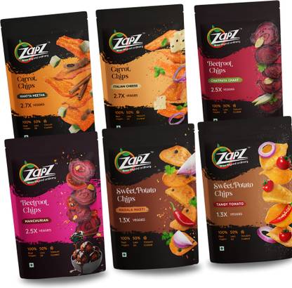 Zapz Vegetable Chips All-in-One Pack of Sweet Potato, Beetroot and Carrot Chips