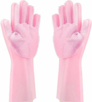 Aric Reusable Rubber Silicon Household Safety Wash Scrubber Heat Resistant Kitchen Gloves for Dish washing, Cleaning, Gardening Wet and Dry Glove hand gloves for kitchen Wet and Dry Glove Wet and Dry Glove Set