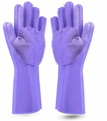Hinfy Silicon Household Safety Wash Scrubber Heat Resistant Kitchen Gloves for Dish washing, Cleaning, Gardening Wet and Dry Glove (Free Size)