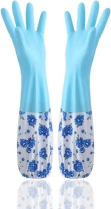 RBGIIT Reusable PVC FlockLined Long Elbow Length Gloves for Kitchen Dishwashing Winters Wet and Dry Glove