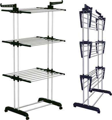 THUNDERFIT Steel Floor Cloth Dryer Stand Stainless Steel Cloth Drying Stand A1 (Mid Black)