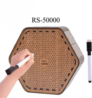 DHOR RS-5000 Wooden Piggy Bank for Kids & Adults with Savings Tracker Unique Goal . Coin Bank