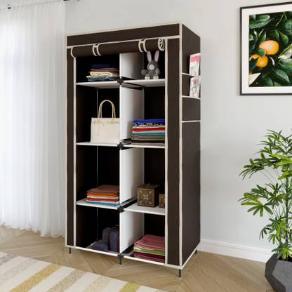 MS MODSTYLE Portable Almirah Foldable closet for Clothes 8 Shelves , 1 Side Pocket (7800-2) PP Collapsible Wardrobe