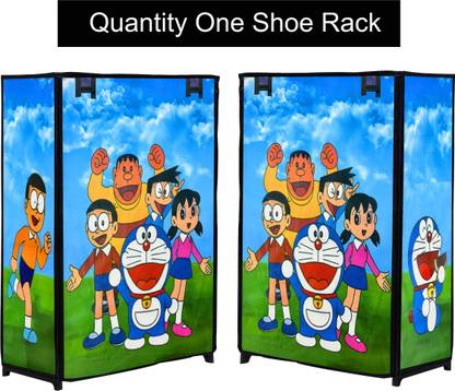 GlowSilk Blue Doraemon Print Generation 2 Fun Stack 4-Layer Shoe Rack Metal Collapsible Shoe Stand