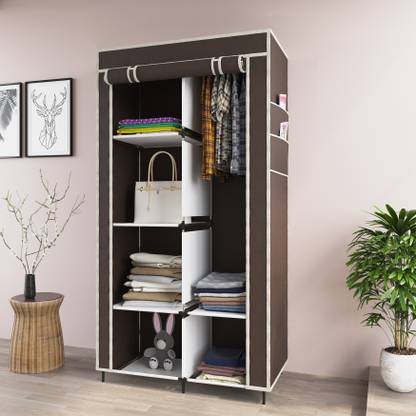 MS MODSTYLE Portable Almirah Foldable closet for Clothes 6 Shelves , 1 Side Pocket (7800-1) PP Collapsible Wardrobe