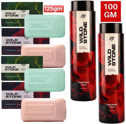 Wild Stone Fragrant Ultra Sensual Talc 2X 100g + Forest Spice & Ultra Sensual Soap 4 X 125g