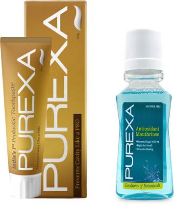 PUREXA Probiotic Toothpaste & Antioxidant Mouthrinse Mouthwash Combo Pack
