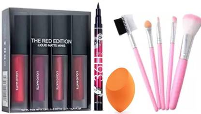 lately Red Edition Matte Lipstick with waterproof eyeliner blender puff & makeup brush