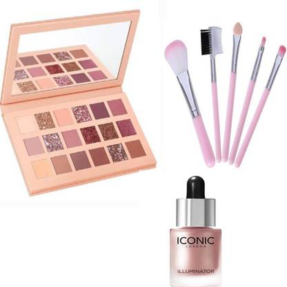 TUMR NUDE 18 MULTICOLOR MAKEUP KIT+5PC. MAKEUP BRUSH+ICONIC HIGHLIGHTER(COMBO PACK)