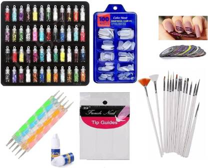 asija makeovers 48 Gliter 100 Nail 5 doting pen 10 tape 15 brush 2 glue 2 filer 1 tip guide