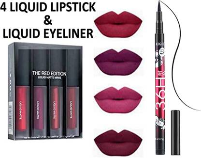 POMORA Liquid Matte Mini Lipstick Red Edition and Waterproof Liquid Eyeliner