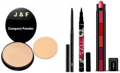 J & F Face Compact Powder, Kajal, Eyeliner , 5 in 1 Red Lipstick