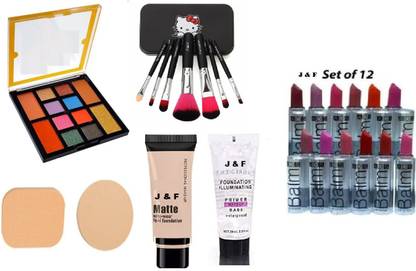 Zailie 12 color Eyeshadow With 2 in1 puff makeu brush Foundation Primer and Multiclorli