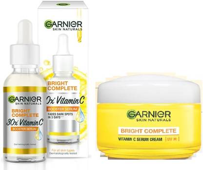GARNIER 30x VITAMIN C BOOSTER VITAMIN C FACE SERUM-15ml+ VITAMIN C UV CREAM-23g