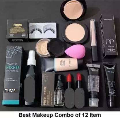 TUMR 12 items makeup combo primer fixer compact powder foundation concealer