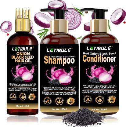 Latibule Red Onion Hair Oil Shampoo conditinoer Anti Hair Loss Oil With Black Seed combo