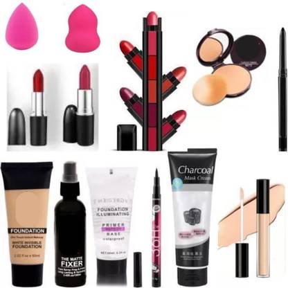 Valhalla 13 items makeup combo primer fixer foundation compact charcoal eyeliner lipstick puff