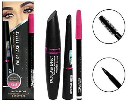 Sujjot 3 in 1 Combo of Waterproof Eyeliner, Mascara With Eyebrow Pencil A-18 3g (Black) 3 g