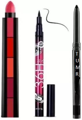 TUMR BLACK KAJAL WITH 36 H BLACK EYELINER AND 5IN1 MULTICOLOR LIPSTICK