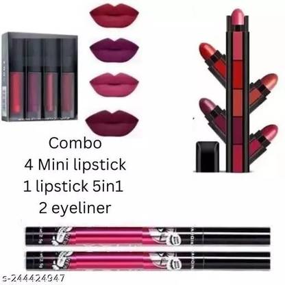 Hot Beauty 4 pcs lipstick, 5 in 1 lipstick and 2 eyeliners Combo pack