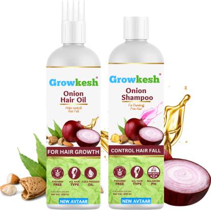 Growkesh Anti Hair Fall Onion Hair Oil + Onion Shampoo for Hair Fall Control