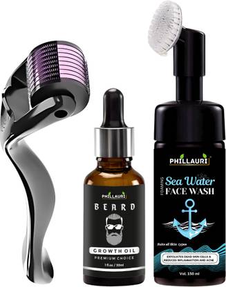 Phillauri Men's Care Combo (Derma Roller + Beard Growth Oil + Foaming Face Wash)