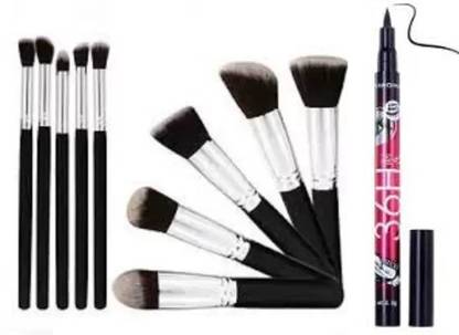 SABADO Makeup Combo Makeup Brush 10Pcs., Eye Liner 1Pcs.(Pack of 2)