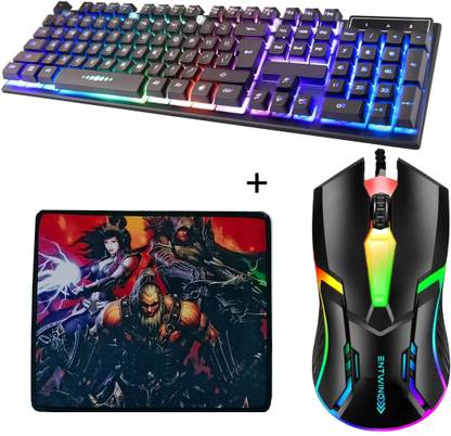 ENTWINO Gaming Keyboard & Mouse , RGB Light, Braided Wire With Mousepad Combo Set