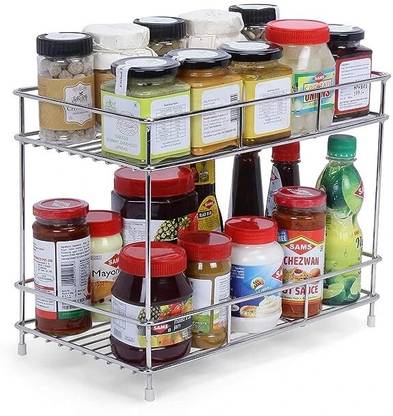 riprap Utensil Kitchen Rack Steel 2-Tier Kitchen Rack & Space Saver, 2-Tier Trolley Basket For Utensils