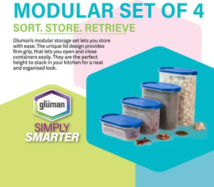Gluman Plastic Grocery Container  - 650 ml, 1200 ml, 1800 ml, 2800 ml