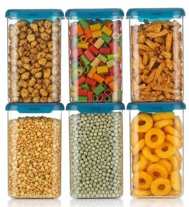 Pack of 6 Plastic Grocery Container  - 1200 ml SARAZA Blue