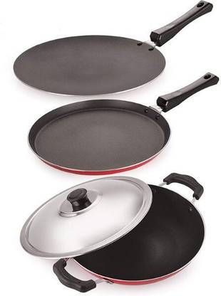 NIRLON Non-Stick Cookware Set (Dosa Tawa, Roti Chappati Tawa, Appachatti) Pans and Tawas, Pots - Kitchen & Dining Como Non-Stick Coated Cookware Set