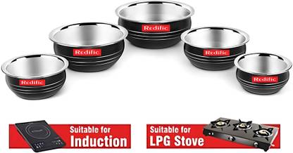 Redific 5 Piece Stainless steel handi cookware set without lid Bowl Serving Cook Serve Non-Stick Coated Cookware Set