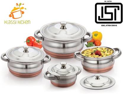 Klassi Kichen Stainless Steel Kitchen Serving and Cooking Copper Handi Set Induction Bottom Cookware Set