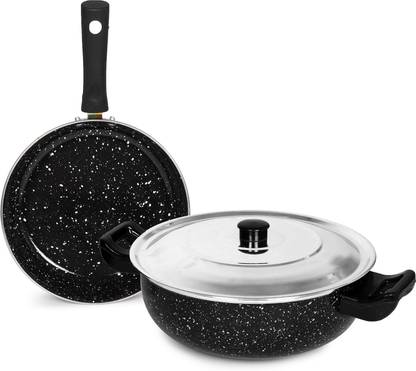 MandU Marble Coating 2Pc's Kitchen Cookware Set (Anti Scratch Coating) Induction Bottom Cookware Set