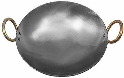Pankshri enterprises Hand-made Iron Kadai, pre- treated with heat and Oil. Fry an onion before first use to remove any surface carbon deposits. Kadhai 33.2 cm diameter 2.6 L capacity