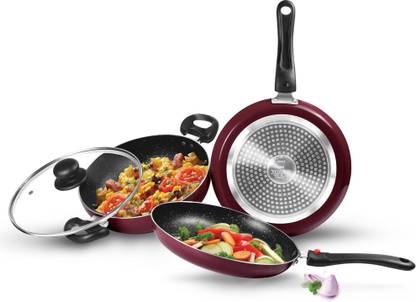 MILTON Pro Cook Kitchen Jewel Plus Granito, Peach Induction Bottom Non-Stick Coated Cookware Set