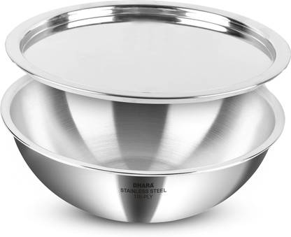 Dhara Stainless Steel Gas And Induction Base Triply Tasla with Lid 1.5 L capacity 20 cm diameter