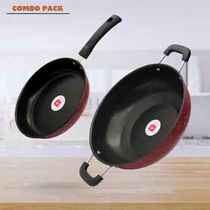 LAZYwindow LAZYwindow Premium Nonstick Cookware Set - Fry Pan & Kadhai Induction Bottom Non-Stick Coated Cookware Set