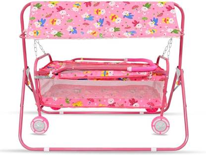 CHUNKY'S Attractive Baby Cradle with Mosquito Net & Wheels, Jhula, swing