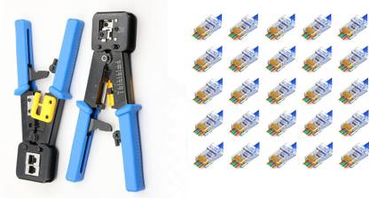 EXPERTRONICS Pass Through Crimping tool with 25 Pcs Pass Through Connectors RJ45 Pass Through Crimping tool with 25 Pcs Pass Through Connectors RJ45 Corded Crimper
