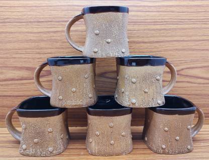 laghima jadon Pack of 6 Ceramic Tea Coffee Chai Cups Square shape Latest Design 120ml (Coffee colour)