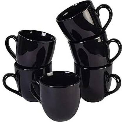 love unlimited Pack of 6 Ceramic black shine abstract tea/coffee cups (Black) (Black) Ceramic Coffee Mug