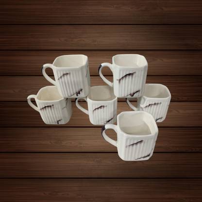 love unlimited Pack of 6 Bone China Square Pari Microwave Safe Chai/Tea Cups Serving Tea Mugs